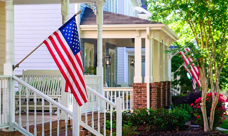 nieghborhood-home-with-flag-allentown-pa House with USA Flag